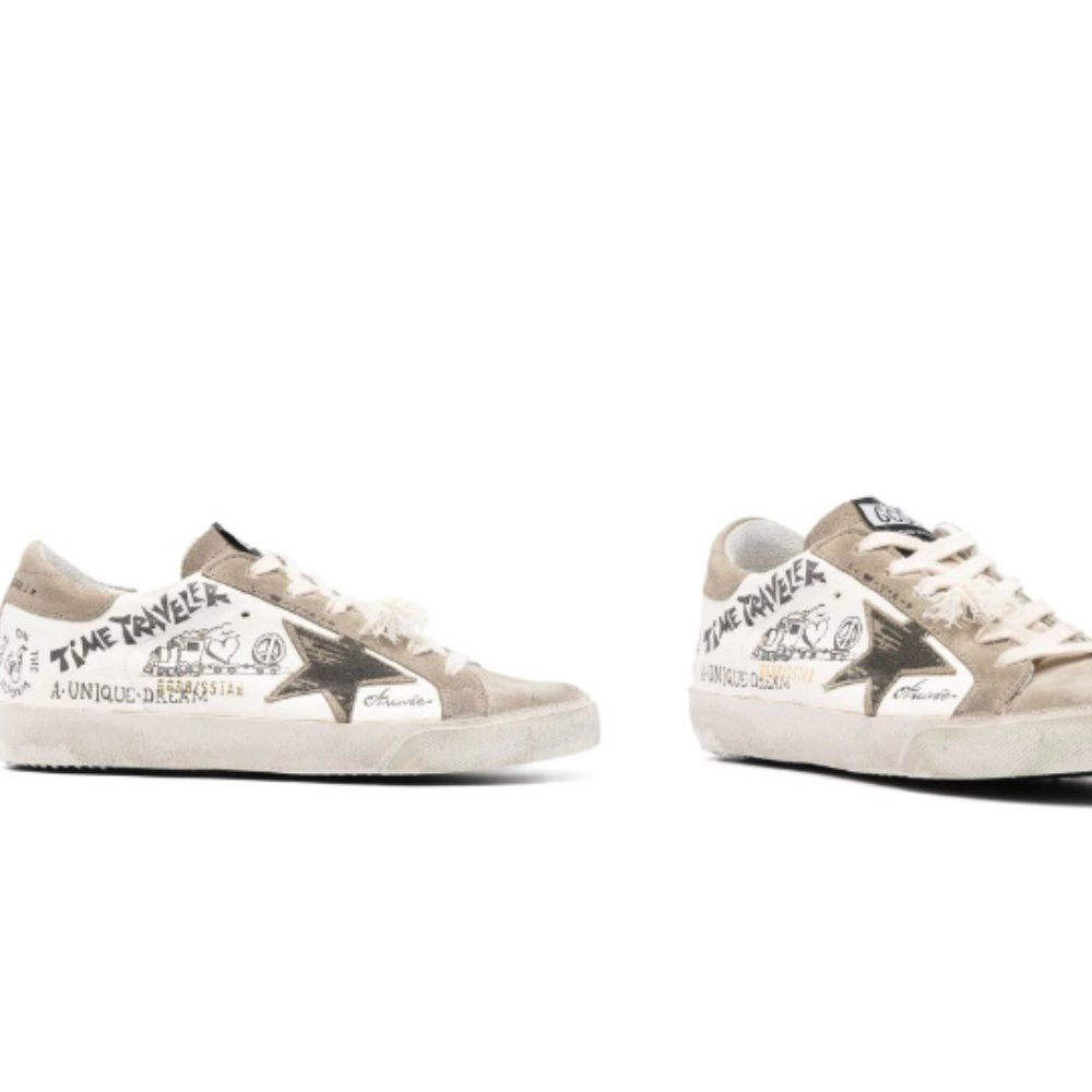 Golden Goose White Distressed Sneakers with Star Logo